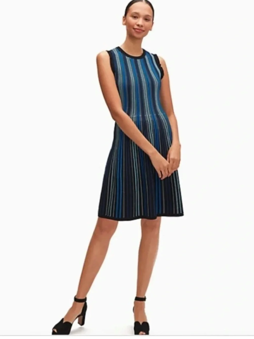 Kate Spade Striped Sleeveless Sweater Knit Knee Length Dress Blue Small